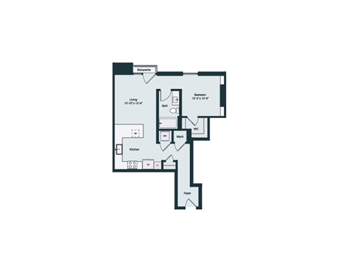 Floor plan for studio, 1 bath, 725 sqft